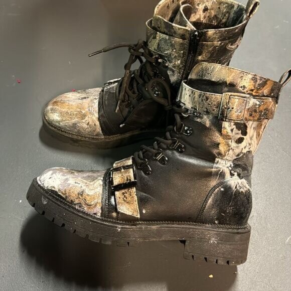 Size 9 Black Gold Upcycled HydroDipped Combat Boots - Picture 4 of 7